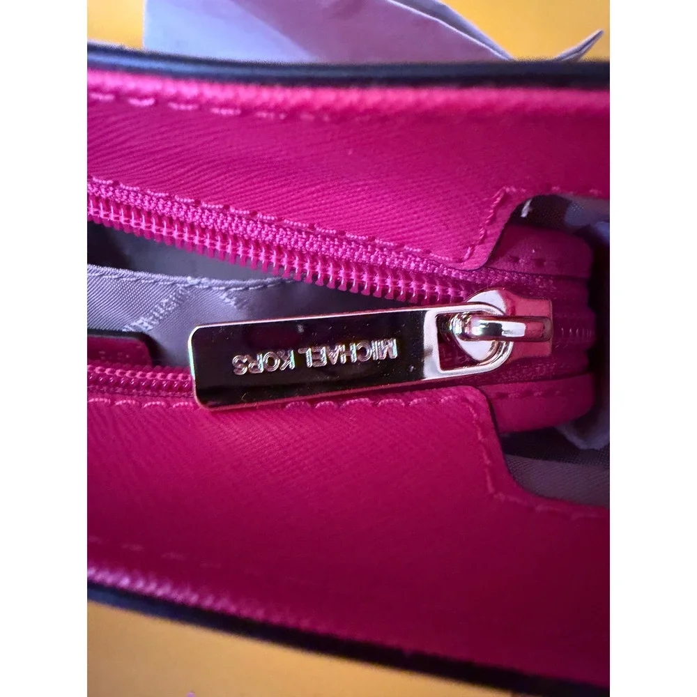 Michael‎ Kors Jet Set Large Crossbody Bag Pink Saffiano Leather Silver Hardware